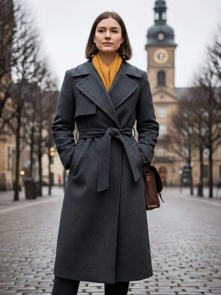 Charcoal Grey Belted Women's Long Winter Coat
